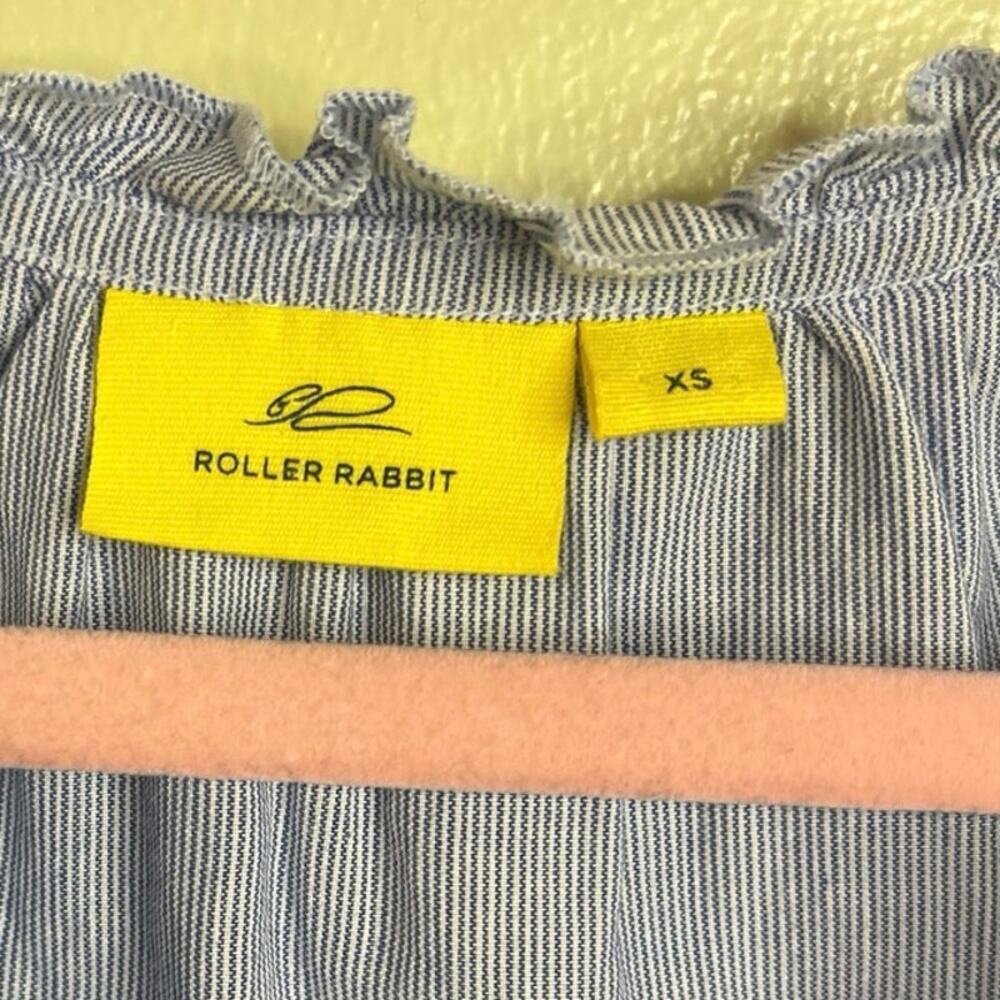 Roller Rabbit Womens Top Blue Striped V Neck Blouse Floral 3/4 Sleeve, Size XS - Picture 2 of 14